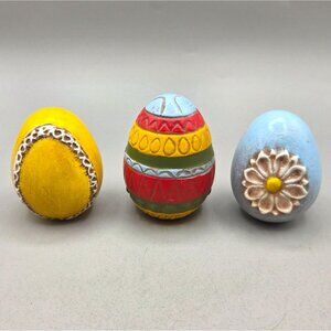 Hand Painted Ceramic Easter Egg Decor Applied Accents Antiqued Finish Set of 3